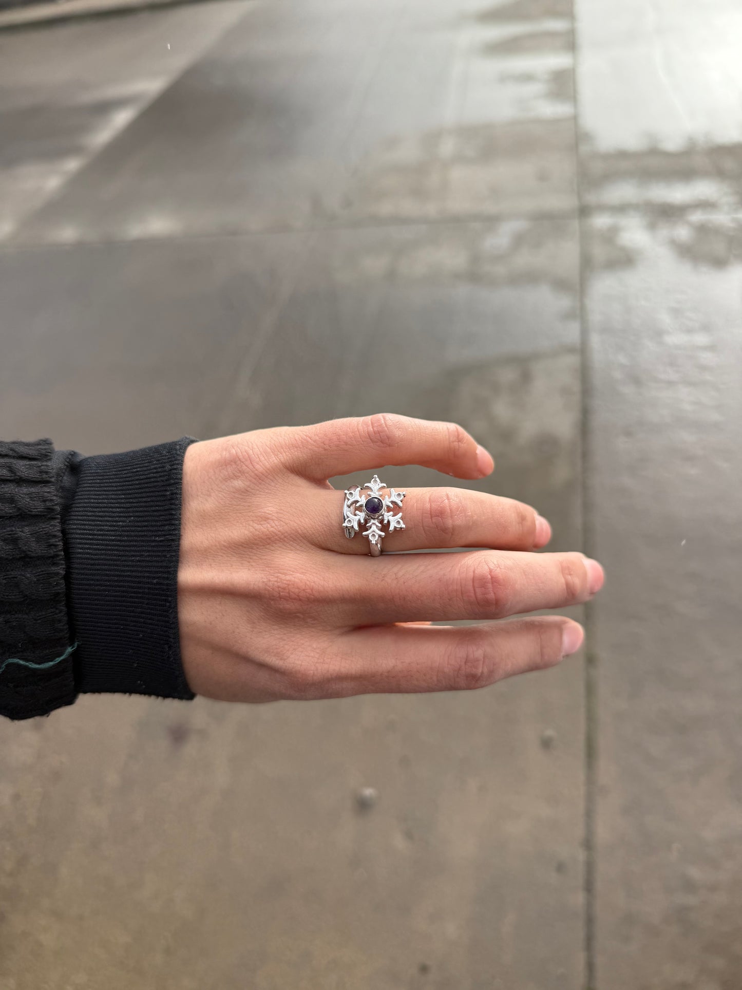 Anillo copo de nieve amatista